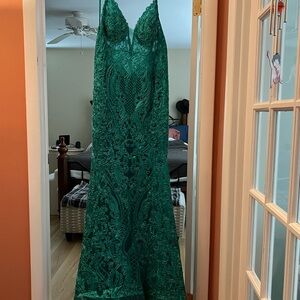Elegant Green Lace Gown.
